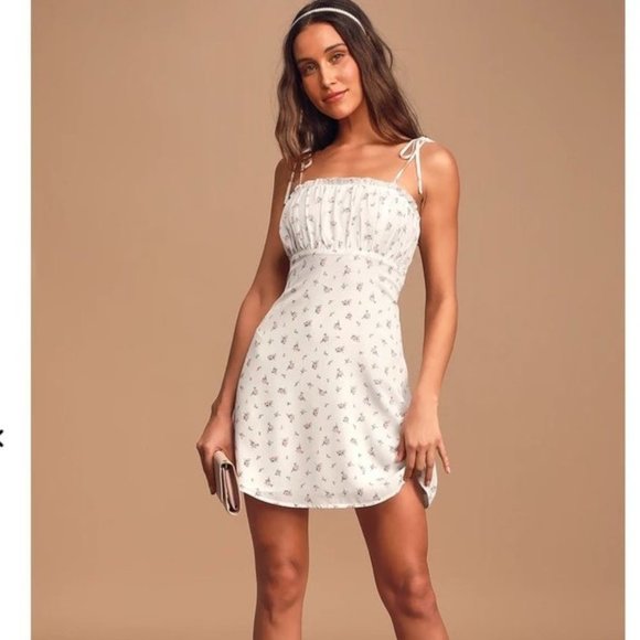 Lulus Wildflower  White Floral Print Tie-Strap Mini Dress - Picture 1 of 11